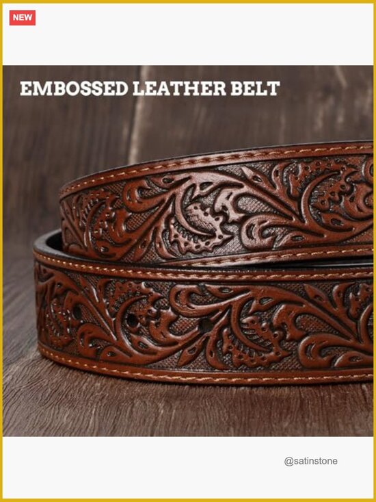 Western Cowboy Belt Bull Buckle Cow Split Leather Adjustable main image 6